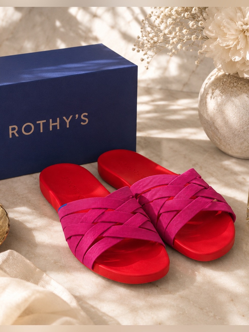 Rothys The Knot Slides Sandals Fuchsia Pink Red Woven Size 8‎ Womens